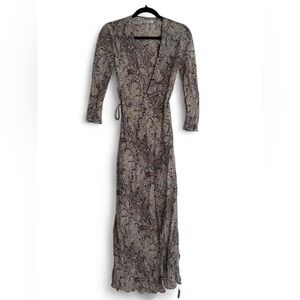 Reformation Snake-Print Wrap Maxi Dress in Taupe and Brown
